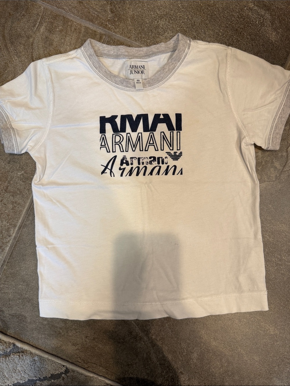Armani Junior White Tee with Navy Logo size 4